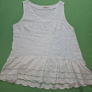 Valentina Naldi Light Blue 100% Linen Crochet Ruffle Hem, Sz L, Made In Italy